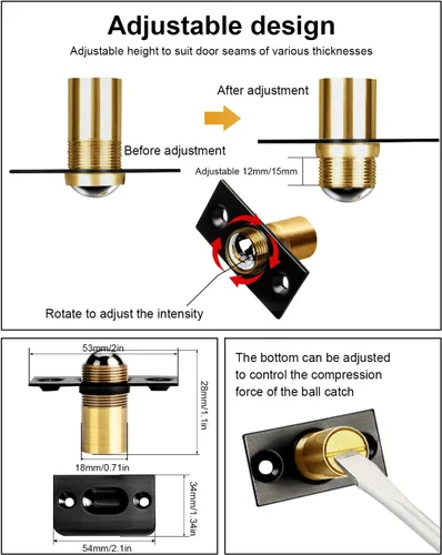 Vista 2 de Jiayi - Juego de 2 accesorios para puerta de armario, cierre de bola para puerta francesa, cierre de bola para la parte superior de la puerta