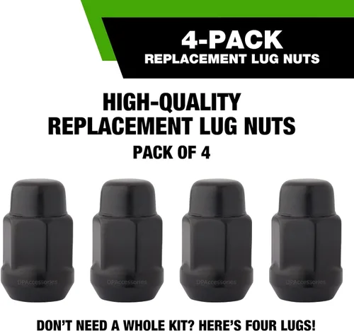 Vista 5 de DPAccessories Tuercas de llanta negras 1/2-20 Extremo cerrado con buje de bellota 36 mm (1.4") de alto 19 mm (3/4") hexagonal Paquete de 4
