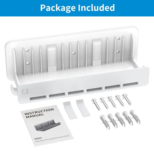 Vista 7 de SOKUSIN Wall Mount for Nintendo SwitchOLED - Wall Mount Kit Shelf Stand for Safely Store Your Console, Dock, Games, Controller NearBehind TV (White)