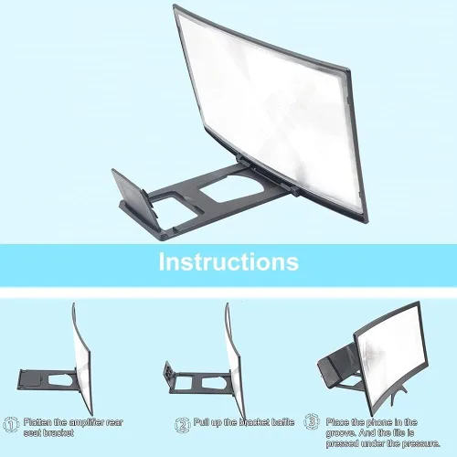 Vista 3 de 12 pulgadas 3D curvado HD teléfono pantalla amplificador plegable teléfono titular traje para todos los teléfonos inteligentes