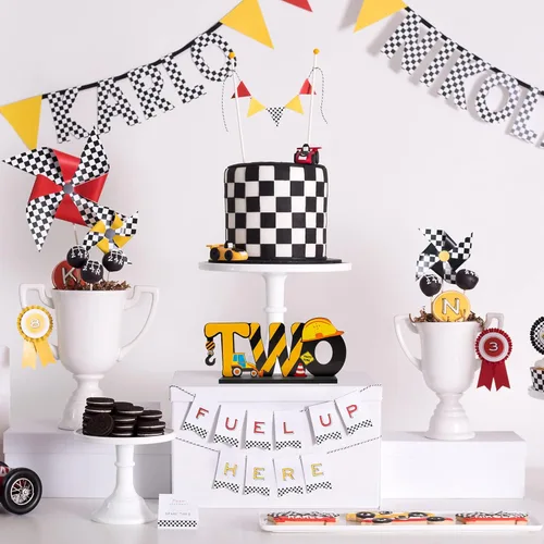 Vista 4 de Haooryx Cartel de madera de construcción de camión de dos letras para niños, decoración de fiesta de segundo cumpleaños de bebé de dos años