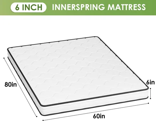 Vista 3 de PayLessHere Colchón individual de 6 pulgadas Colchón híbrido de firmeza media Blanco con espuma de alta densidad y funda transpirable Diseño