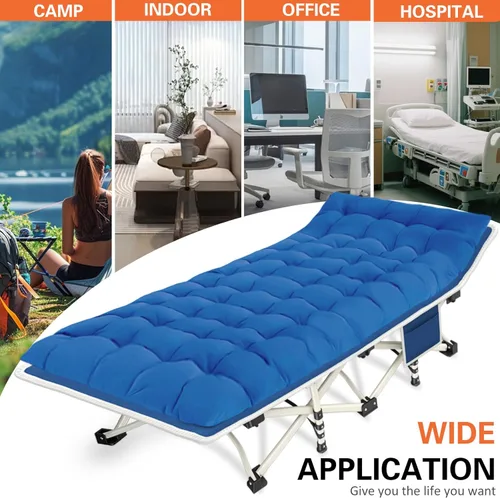 Vista 7 de Catres de campamento, paquete de 2 camas de camping con cómoda colchoneta para dormir con almohadilla, cama plegable resistente, catre de dormir