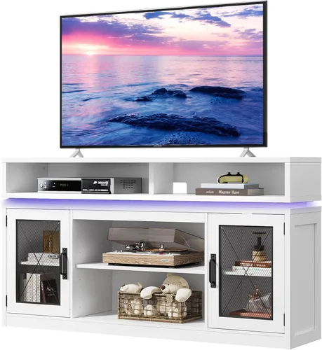 Vista 12 de WLIVE Soporte de TV de granja para TV de 65 pulgadas, centro de entretenimiento alto con armarios de almacenamiento, mueble de TV con consola