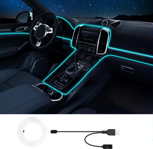 Vista 8 de Luces LED de tira para interior de coche, iluminación ambiental RGB USB con fibra óptica, accesorios de coche con cable de luz eléctrica (2 en 1)