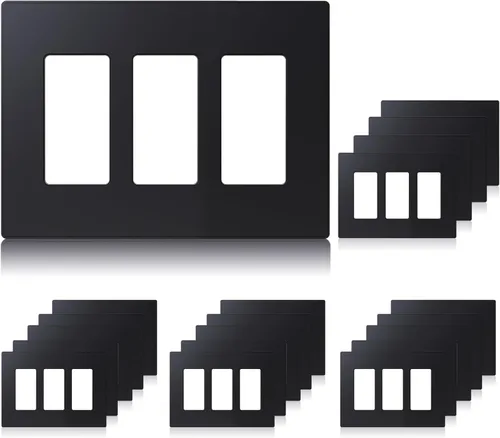 Vista 17 de ELEGRP - Placas de pared decorativas sin tornillos de 1 banda, tamaño mediano, cubierta de termoplástico irrompible para interruptor de toma de Negro