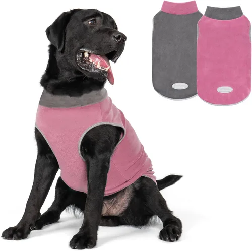 Vista 25 de cyeollo Paquete de 2 suéteres de forro polar para perro, chaleco cálido reflectante para perro, abrigo elástico para perro, chaqueta de invierno