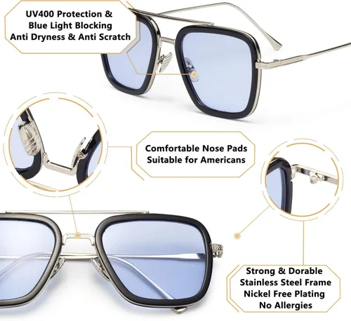 Vista 5 de LianSan - Gafas de sol con montura de metal para hombre y mujer