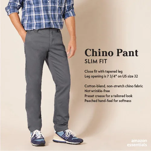 Vista 2 de Tienda Essentials Men's Slim-Fit Wrinkle-Resistant Flat-Front Chino Pant