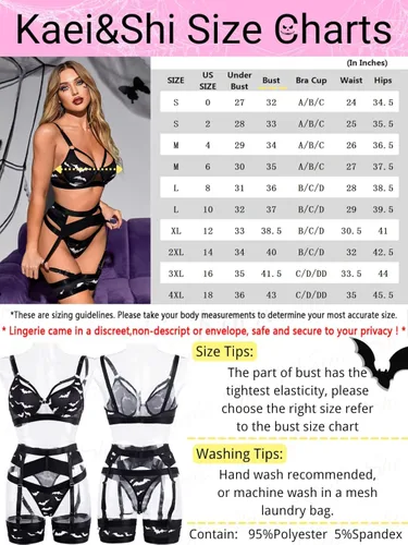 Vista 7 de Garter - Lencería con liguero para mujer, sexy, de encaje y traslúcida, a juego, de 4 piezas