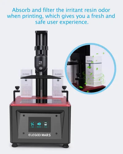 Vista 2 de ELEGOO Mini purificador de aire con filtro de carbón activado y adaptador universal para impresora 3D de resina LCD/DLP/MSLA