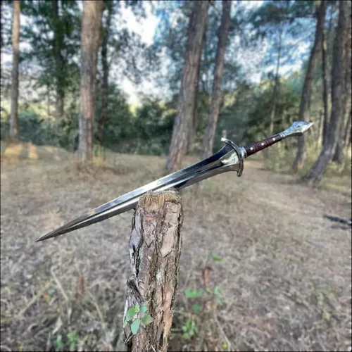 Vista 9 de Qepaa Crafts® Espada de acero damasquino hecha a mano estilo vikingo real Hoja de filo completo con mango de madera y vaina Réplica medieval