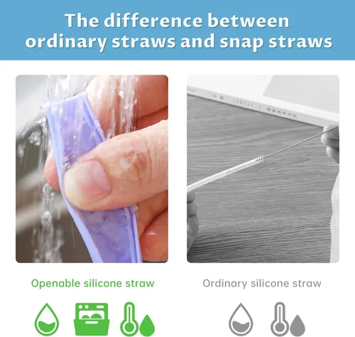 Vista 4 de NiHome Paquete de 10 popotes de silicona reutilizables, diseño abrible, fáciles de limpiar, pajitas de grado alimenticio de primera calidad, sin