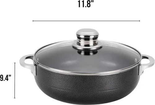 Vista 7 de Alpine Cuisine Olla de aluminio antiadherente de 3.5 cuartos de galón con tapa de vidrio y mango remachado Utensilios de cocina duraderos
