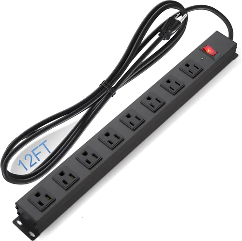 Vista 12 de Regleta de alimentación de 8 tomas con protector contra sobretensiones, regleta de alimentación de metal resistente de 6 pies con interruptor