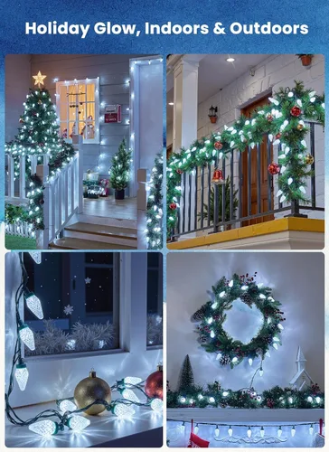 Vista 5 de Luces LED C9 de Navidad para exteriores, 81 pies, 100 luces LED con temporizador y 8 modos de iluminación, impermeable, grado comercial, extensible