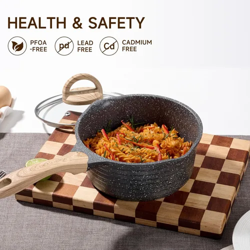 Vista 3 de JEETEE - Cacerola antiadherente para leche de 1.5 cuartos de galón con tapa, olla pequeña antiadherente con revestimiento, olla de cocina de clase