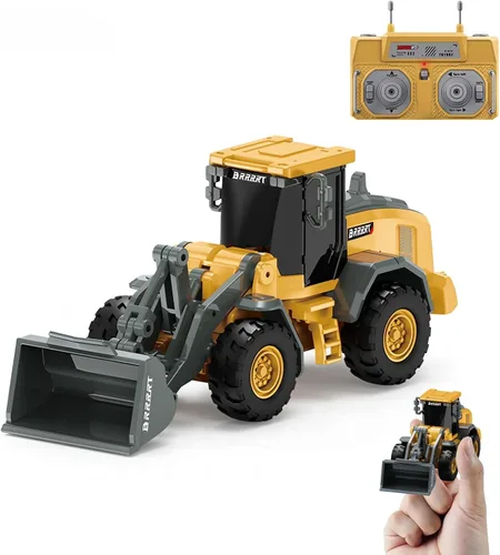 BRRRRT 1/64 RC Bulldozer juguete, vehículos de construcción RC de proporción completa soporta empuje, levantamiento, movimiento, aleación de carga