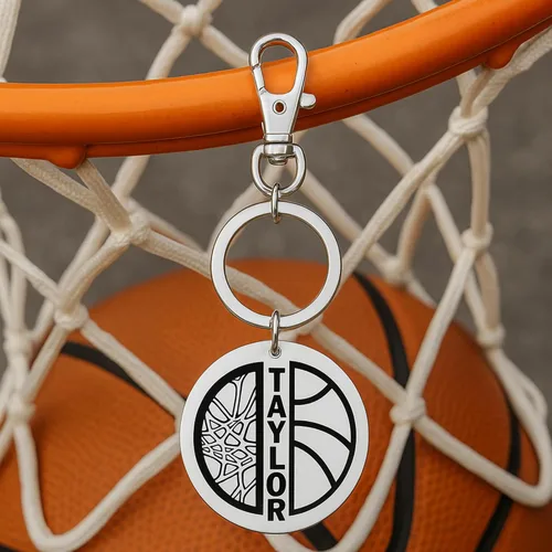 Vista 5 de Sportybella - Personalized Engraved Basketball Zipperpull Keychain, Custom Basketball Gift for Player, Team and Coaches