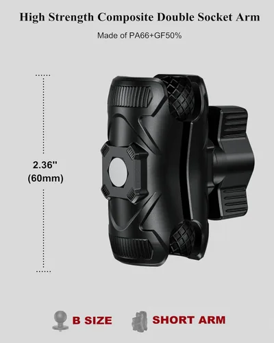 Vista 2 de BRCOVAN Brazo de doble zócalo de alta resistencia compuesto de brazo corto compatible con soportes RAM tamaño B componentes de bola de 1 pulgada