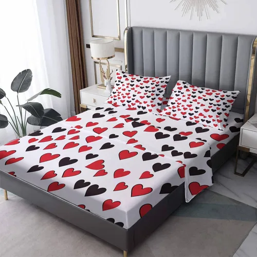 Vista 8 de Juego de sábanas de tamaño individual con diseño de corazón, sábanas de microfibra suave y bolsillo profundo, sábanas y fundas de almohada