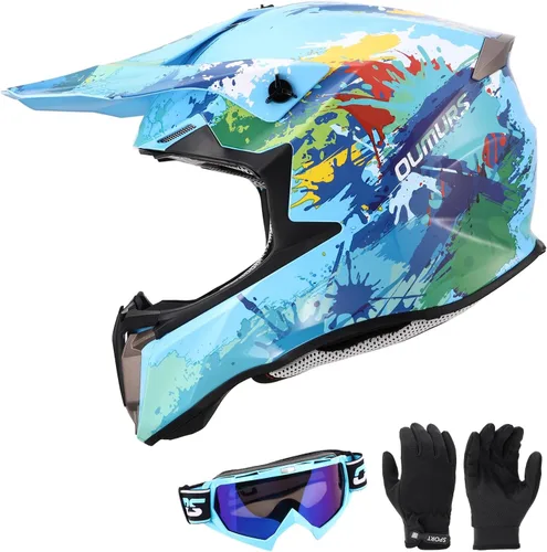 Youth Dirt Bike Helmet for Boys & Girls with Goggles & Gloves for 8-18 Years Old, DOT Certified Kid ATV Helmet Motocross Off Road