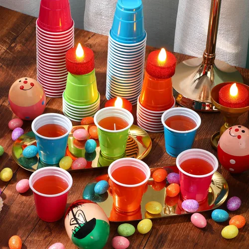 Vista 56 de Roshtia Paquete de 100 vasos de plástico de 2 onzas, mini vasos de chupito desechables de graduación de 2 onzas para fiesta de graduación, boda