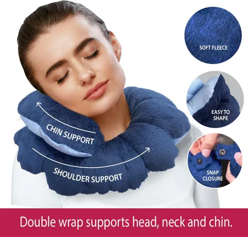 Vista 2 de Total Pillow Nueva almohada de viaje, almohada de cuello de vellón ajustable con soporte para la cabeza, ideal para apoyo lumbar, cuello técnico