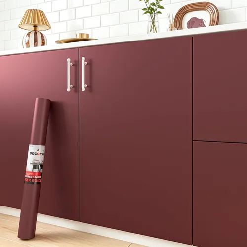 Decotalk Papel tapiz adhesivo color rojo burdeos para armarios, papel tapiz autoadhesivo de color sólido para gabinetes, dormitorio, papel adhesivo