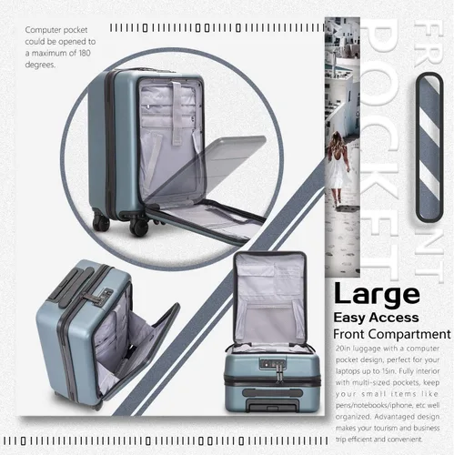 Vista 3 de COOLIFE Maleta de equipaje conjunto de ABSpolicarbonato Spinner Trolley con bolsillo compartimento Bolsa para fin de semana