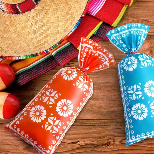 Vista 7 de 100 bolsas mexicanas de celofán para dulces para fiesta, recuerdo