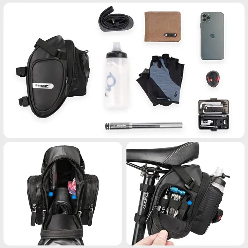 Vista 3 de Rhinowalk Soporte para botella de asiento de ciclismo con bolsillo para botella de agua para MTB, montaña, bicicleta de carretera