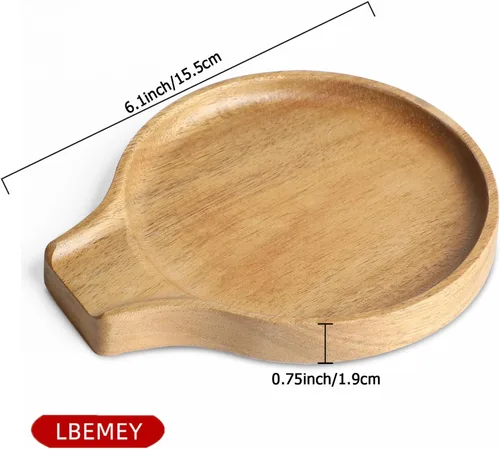 Vista 4 de LBEMEY Soporte para cucharas de madera de acacia para estufa, soporte redondo liso para cuchara de madera para encimera de cocina con pies