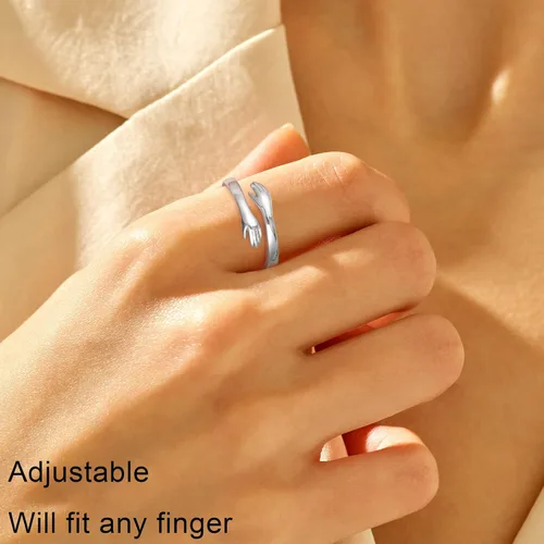 Vista 4 de Yesteel - Anillo en forma de abrazo, de plata de ley S925 y ajustable para mujeres y adolescentes, regalos de cumpleaños y el Día de la Madre