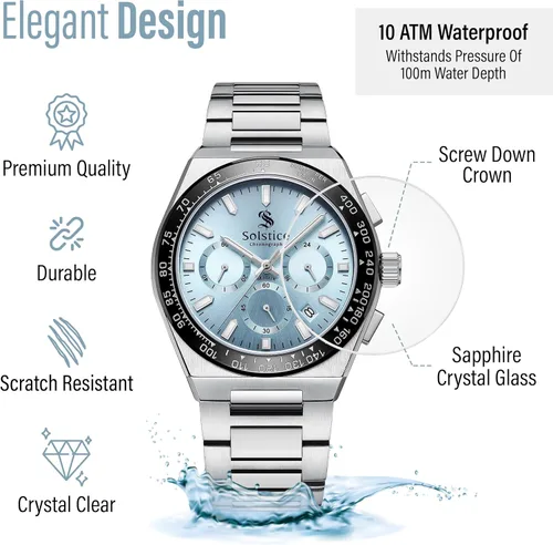 Vista 5 de Solstice Prestige Automatic Mens Watch - Durable Stainless Steel & Sapphire Glass - Luminous Hands, 100M Waterproof - Elegant Business and Casual