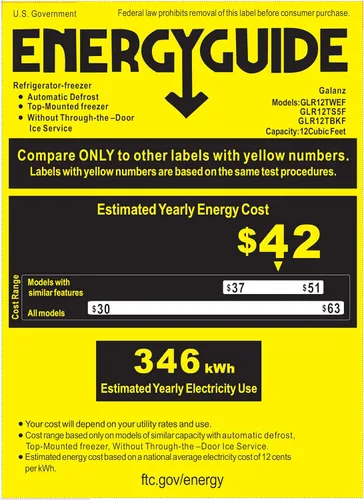 Vista 4 de Galanz GLR12TS5F - Refrigerador de doble puerta, control de termostato eléctrico ajustable con compartimento de congelador de montaje superior, 12.0