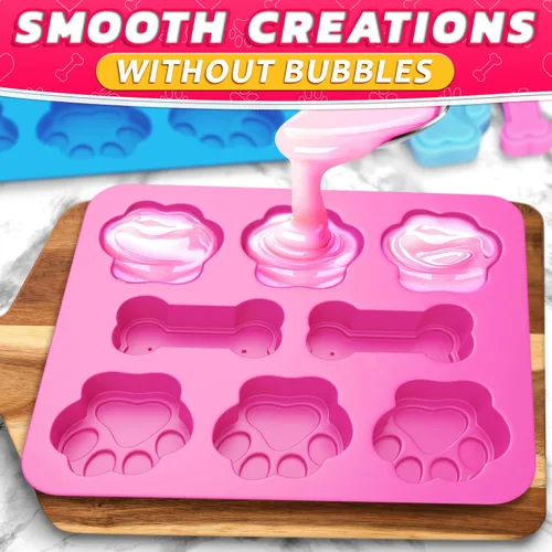Vista 8 de 2 moldes de silicona para golosinas para perros, moldes congelados para hornear y congelar con formas de huesos y patas de cachorro, fácil