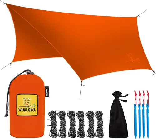 Vista 13 de Wise Owl Outfitters Toldo para Hamaca – Funda de lona impermeable para acampar con estacas de tienda de campaña y bolsa de transporte, refugio