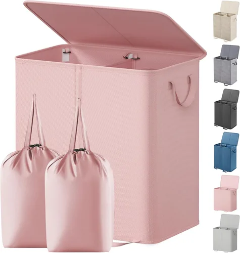 Vista 9 de Lifewit Cesta de lavandería con tapa y bolsa de lavandería extraíble, grande, plegable, 1 divisor, cesta de ropa sucia con asas para dormitorio