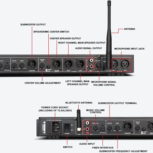 Vista 3 de Depusheng REV3900 Pre efector profesional KTV procesador multiefectos de karaoke para el hogar, procesador de audio anti aullido, dispositivo USB