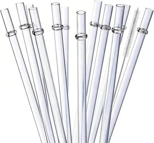 ALINK Pajitas transparentes de plástico duro Tritan de 10.5 pulgadas, largo reutilizable, vaso de repuesto transparente para 16 onzas, 20 onzas, 30