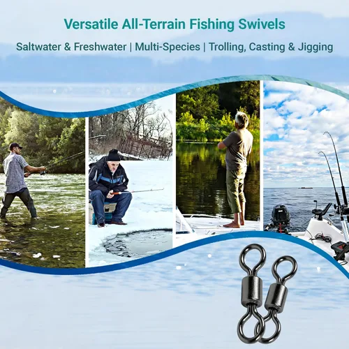 Vista 7 de AMSYPORTS - Conector giratorio de pesca de alta resistencia para agua salada, barril giratorio de agua dulce, balanceo resistente, cobre, negro