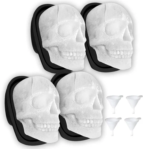 Vista 8 de Molde de Hielo de Calavera 3D Extra Grande, Moldes de Hielo de Silicona para Whisky, Bandejas de Cubitos de Hielo con Embudo para Taza de Boca