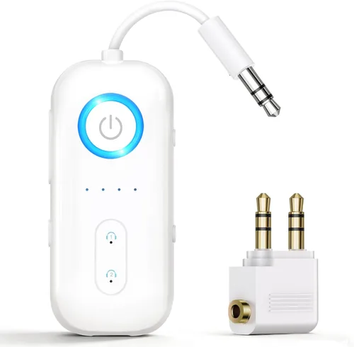 Bluetooth 5.4 Transmitter Receiver, Wireless Audio Adapter, Airplane Gadgets & Travel Essentials – for 2 AirPods/Headphones, 20H Battery, aptX Low