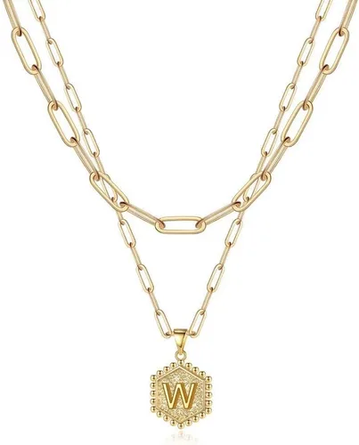 Vista 65 de M MOOHAM - Delicado collar de oro para mujer, de 14 quilates, en capas, lindos collares con letra hexagonal con inicial para mujer, regalos