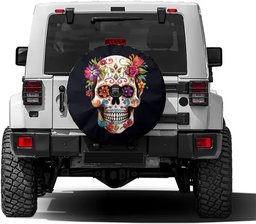 Vista 14 de Dujiea - Cubierta de neumático de repuesto con cabeza de gato en llamas, con orificio para cámara de respaldo, cubierta universal para ruedas