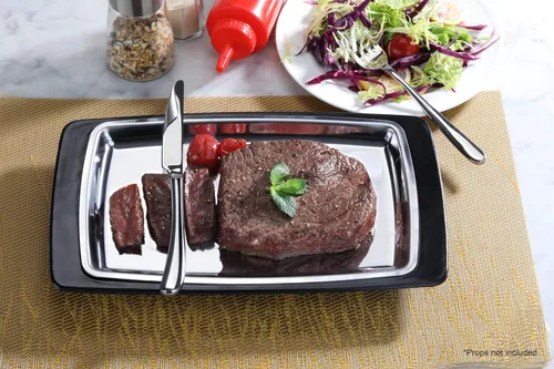 Vista 5 de New Star Foodservice 26733 - Bandeja ovalada de acero inoxidable con soporte aislante, 11.63 x 8 pulgadas, color negro (paquete de 12)