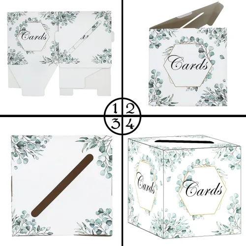 Vista 6 de HEIPINIUYE Caja de tarjetas de eucalipto elegante para tarjetas de boda, caja de regalo para tarjetas de regalo, caja de dinero para recepción