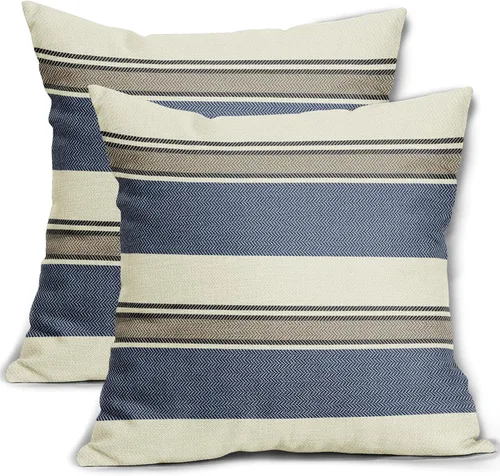 Vista 31 de Juego de 2 fundas de almohada a rayas negras y marrones de 16 x 16 pulgadas, diseño de rayas bohemias con estampado de rayas color crema, fundas