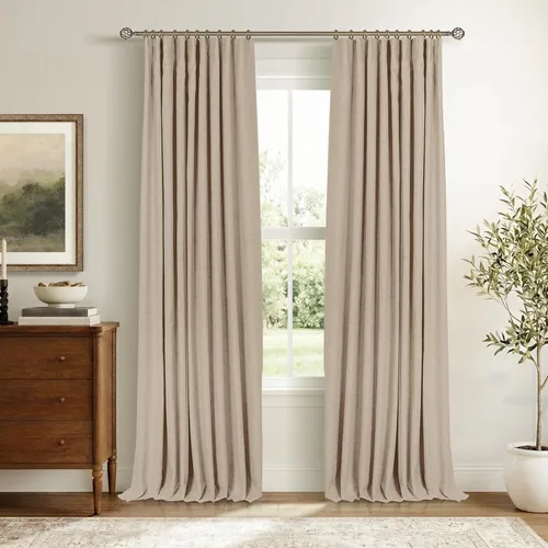 Vista 41 de INOVADAY Cortinas 100% opacas para dormitorio, cortinas opacas de 84 pulgadas de largo, cortinas opacas de lino con anillos de clip, aislamiento